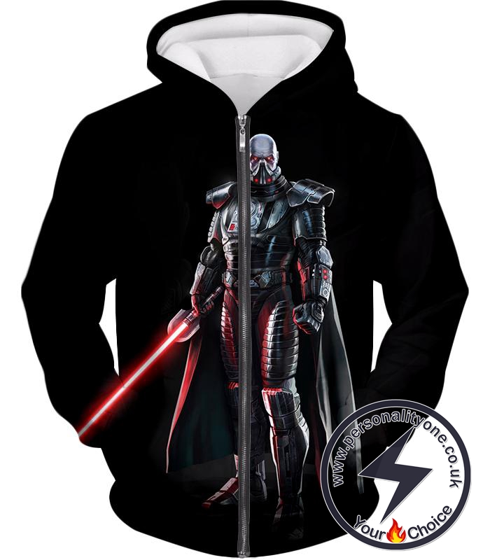 Star Wars Powerful Sith Lord Darth Malak Cool Action Black Zip Up Hoodie